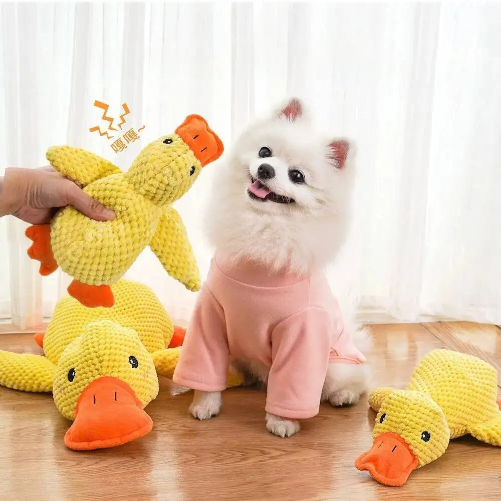Pet Plush Toy Dog Calming Duck Companion Sleeping Duck Toys Chew Toy Durable Squeaky for Puppy Pet Teeth Cleaning Chew Pet Toy